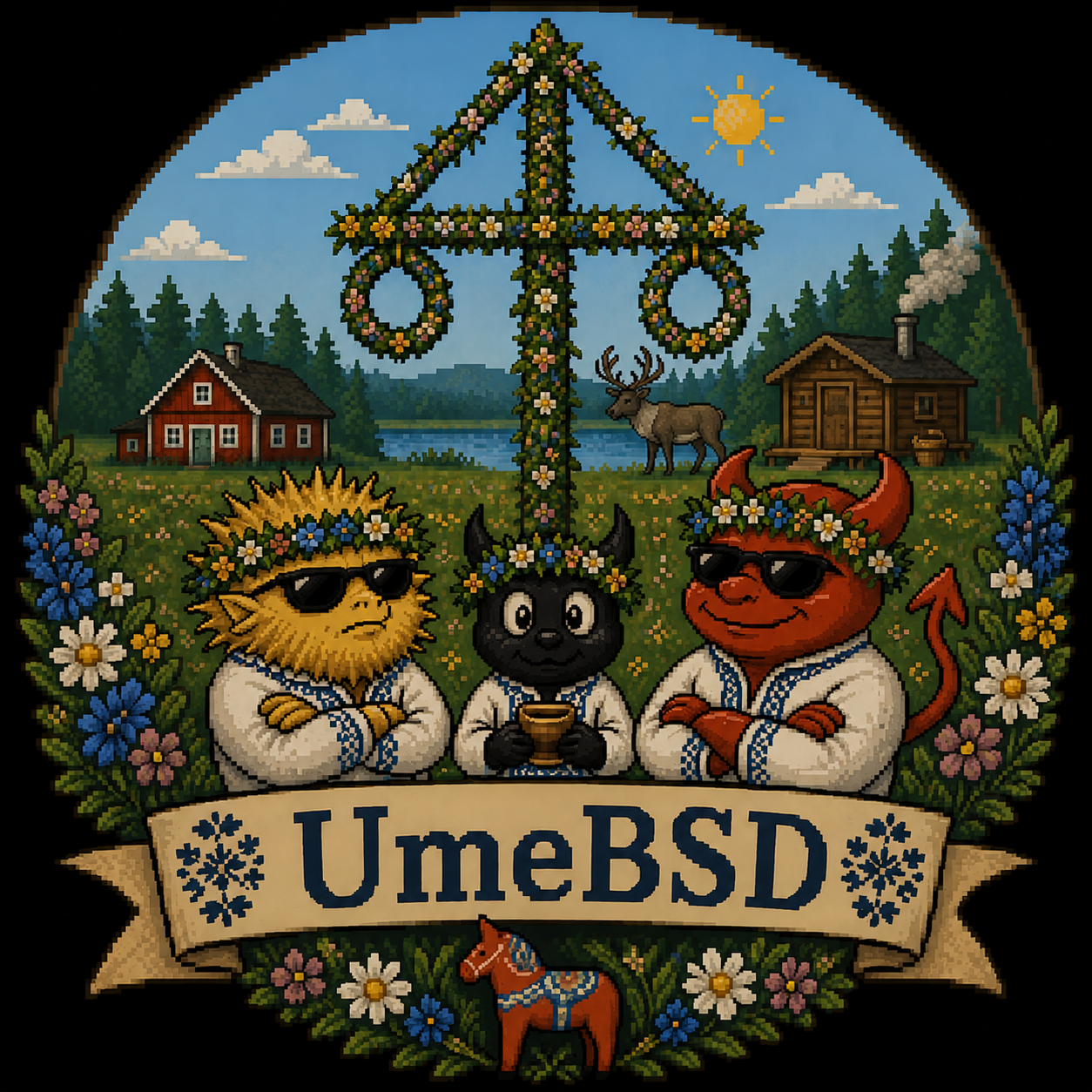 UmeBSD midsummer pixel-art scene